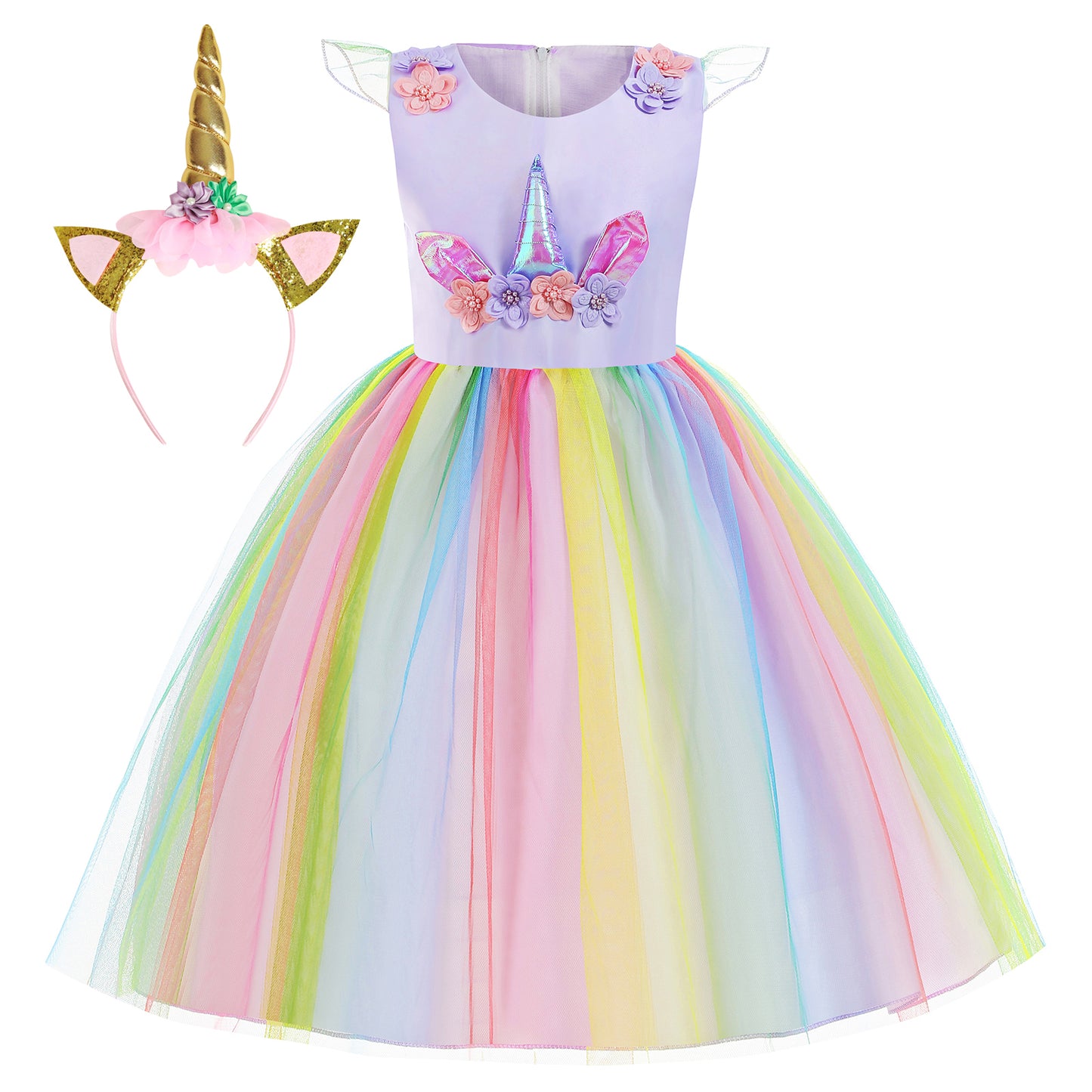 Foierp Fancy Girls Unicorn Costume - Princess Dress with Headband