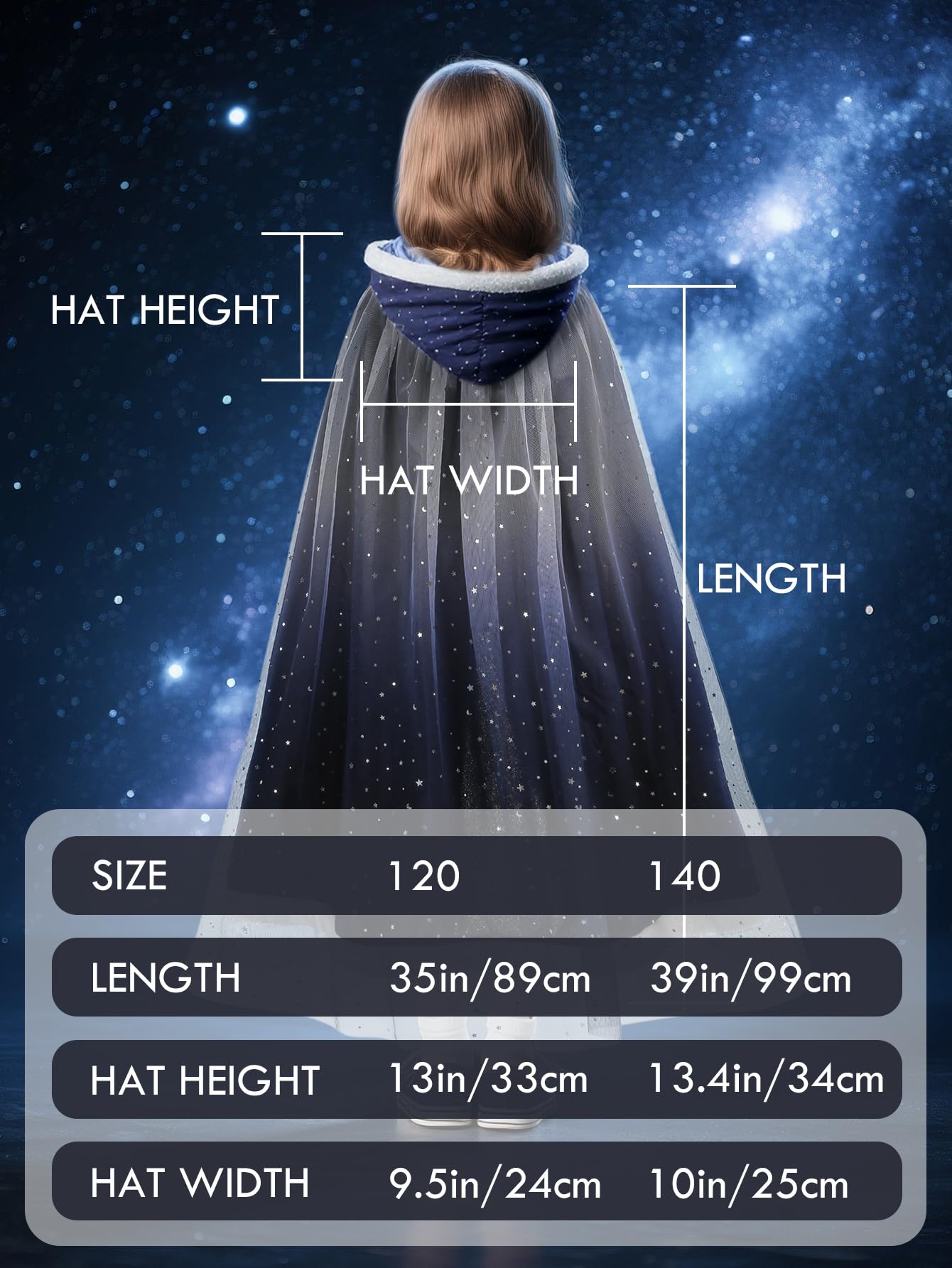 Starry Princess Cape for Girls - Enchanted Velvet Hooded Cloak for Halloween, Christmas, Cosplay & Carnival