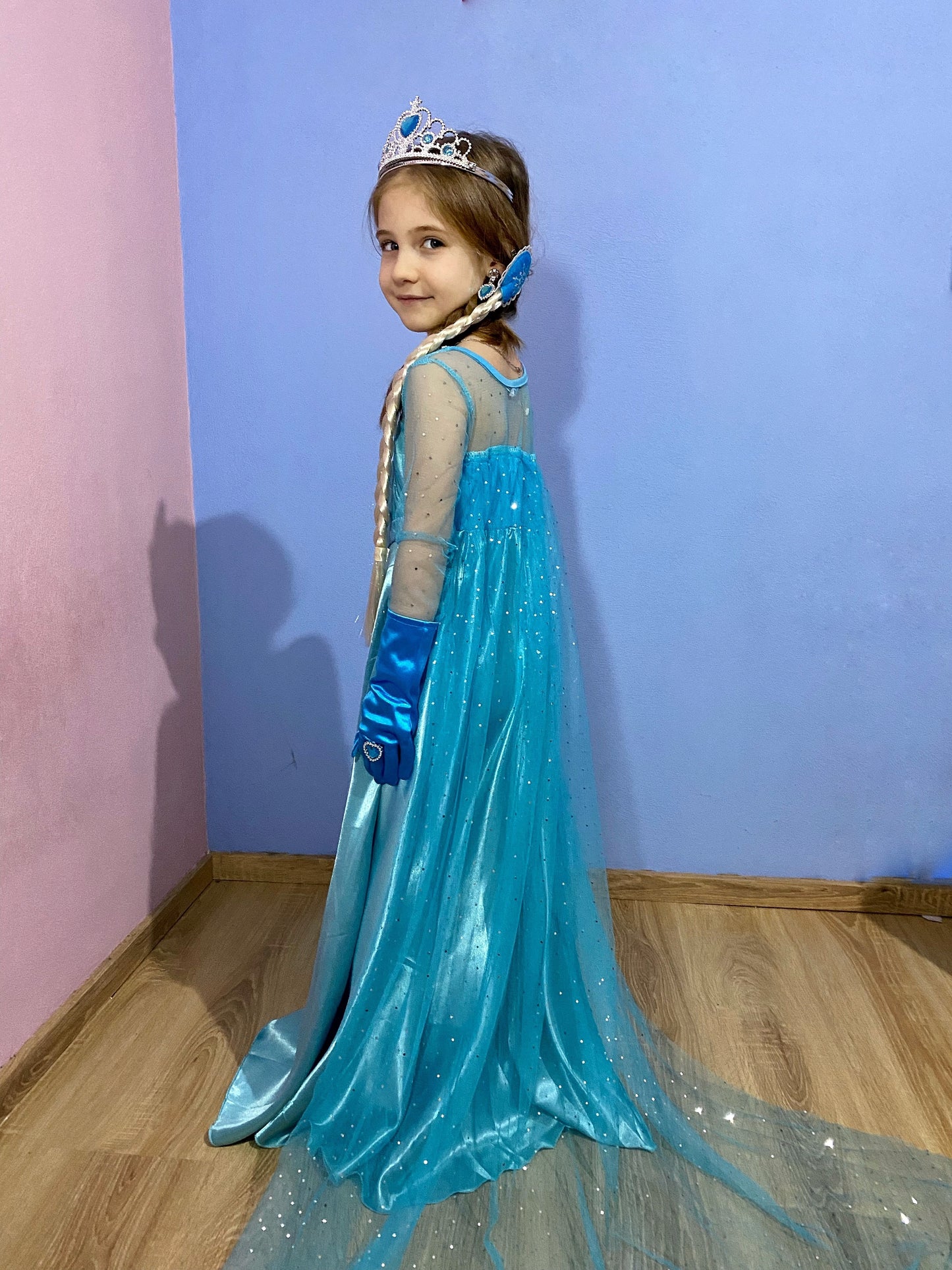 Halloween Frozen Costume Elsa - Princesse Robe à manches longues avec tous les accessoires Set | bleu Foierp