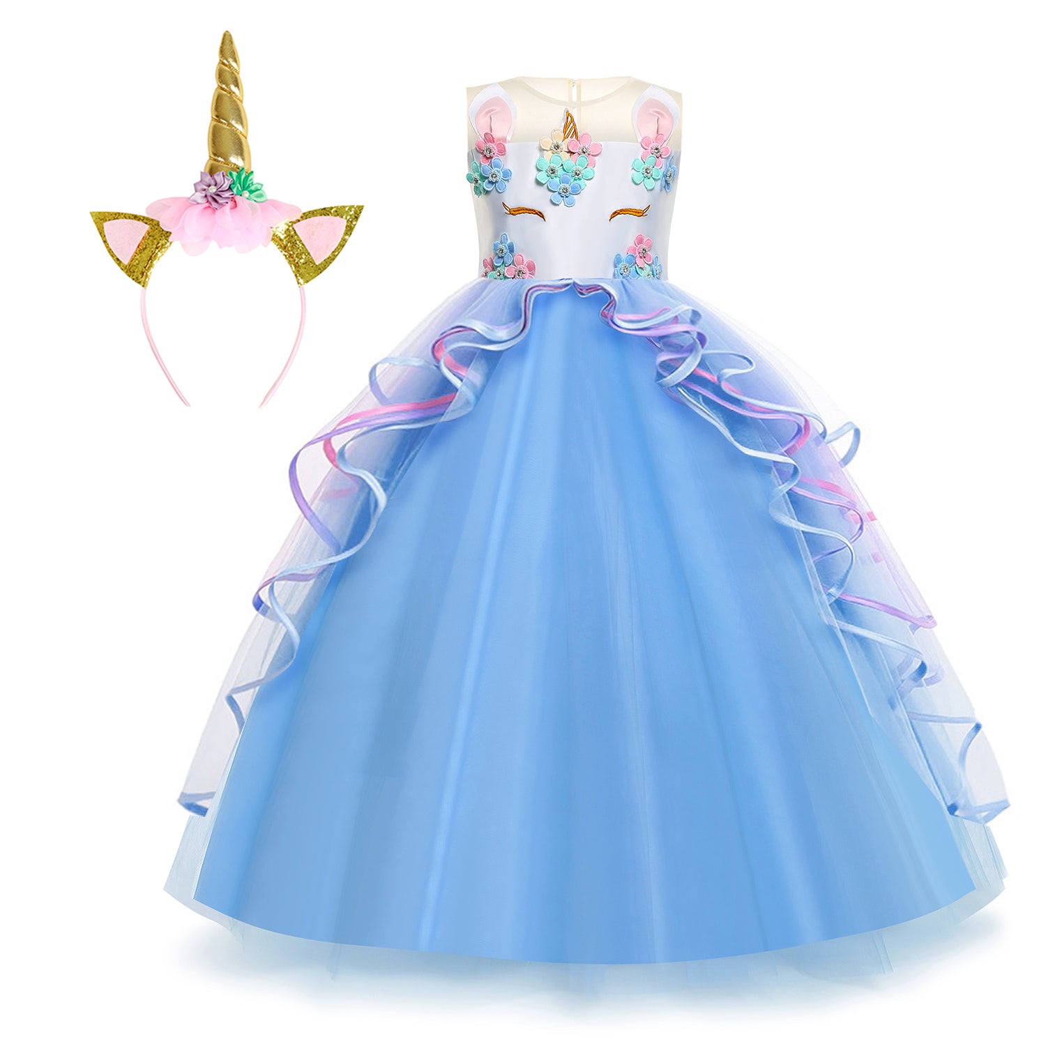 Robe Princesse Fille Manches Longues Avec Volants – Imprimé Floral – Tissu Doux Respirant – Pour Printemps, été – Taille Bébé/fillette