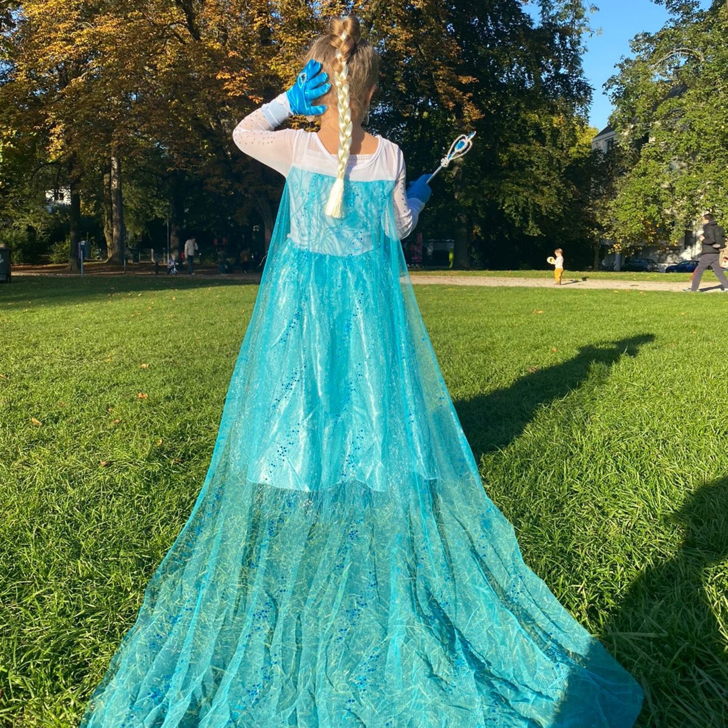 Halloween Frozen Kostüm Elsa - Prinzessinnenkleid Langarm mit allem Zubehör Set Blau | Foierp 