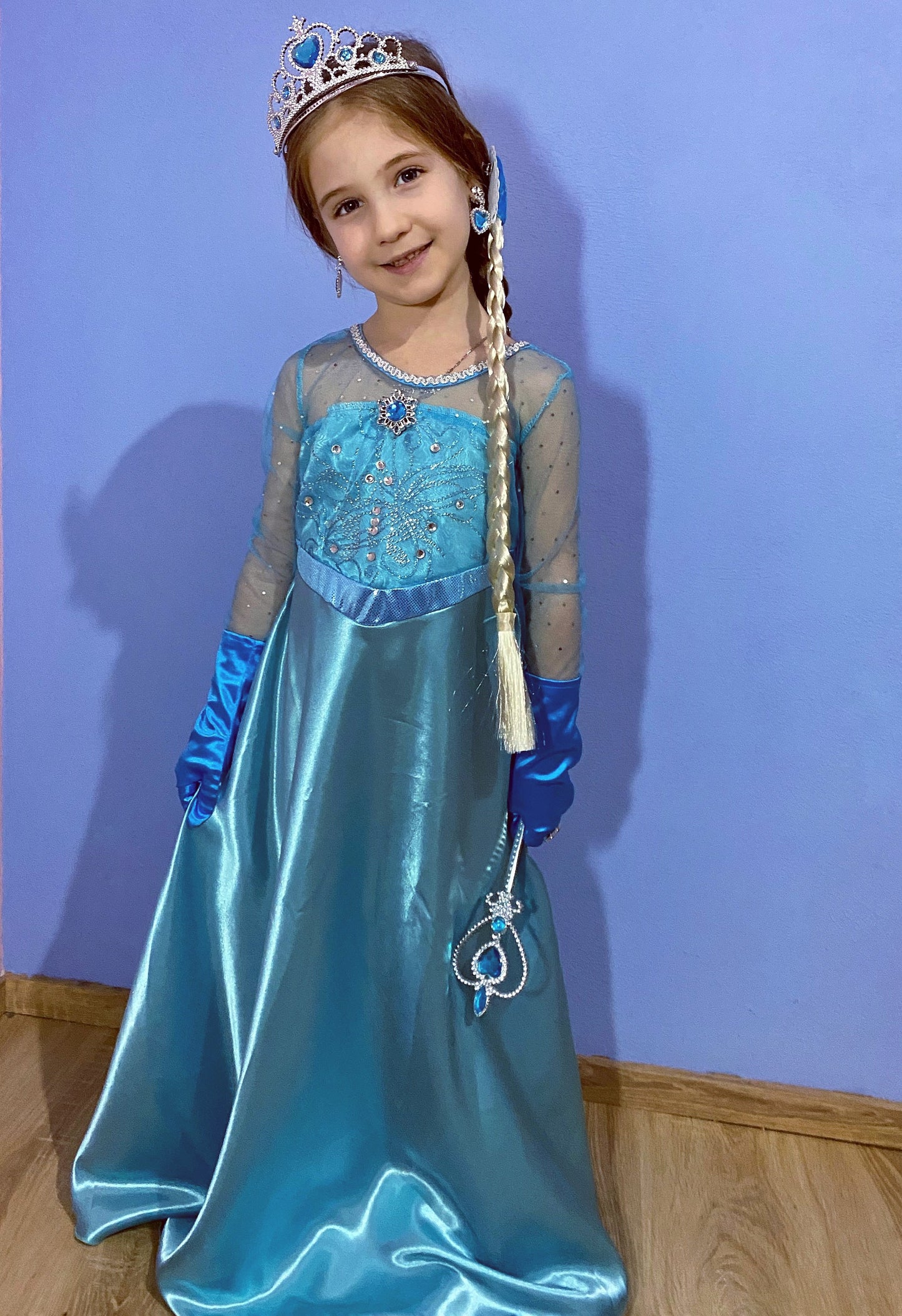 Princess Elsa Costume Dress - Long Sleeves with Accessories Set