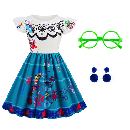 Encanto Mirabel Cosplay - Robe de costume fantastique avec Earings Glasses Bag | Foierp