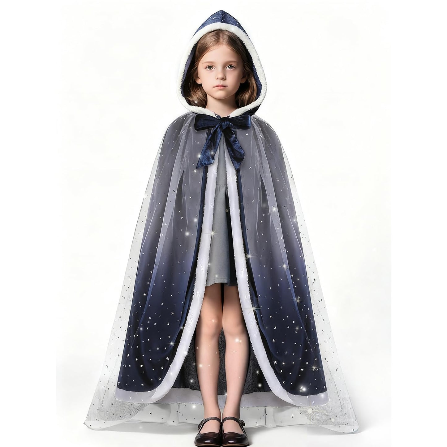 Starry Princess Cape for Girls - Enchanted Velvet Hooded Cloak for Halloween, Christmas, Cosplay & Carnival