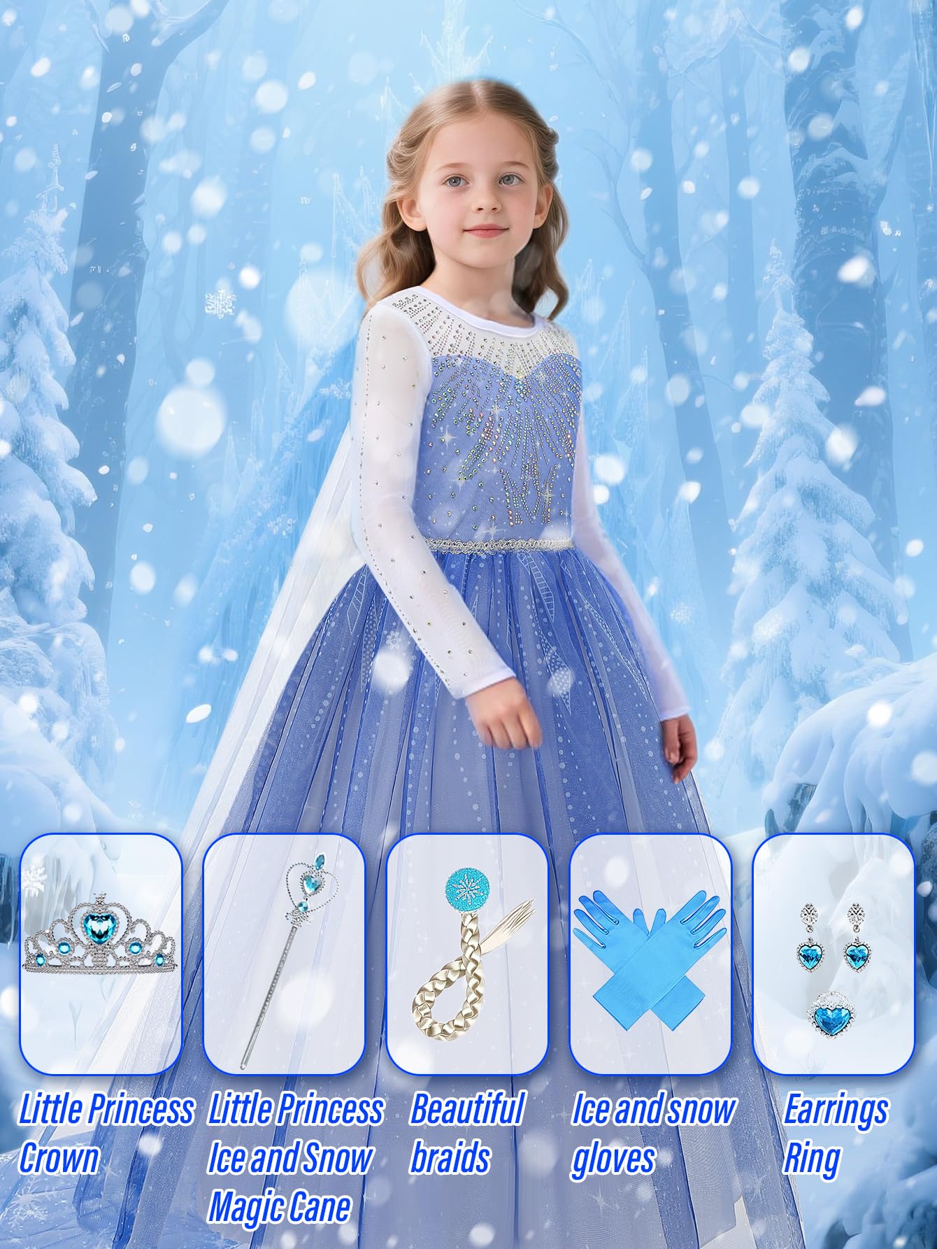 Enchanted Princess Costume Set with Crown, Magic Wand, and Cape for Parties & Role Play