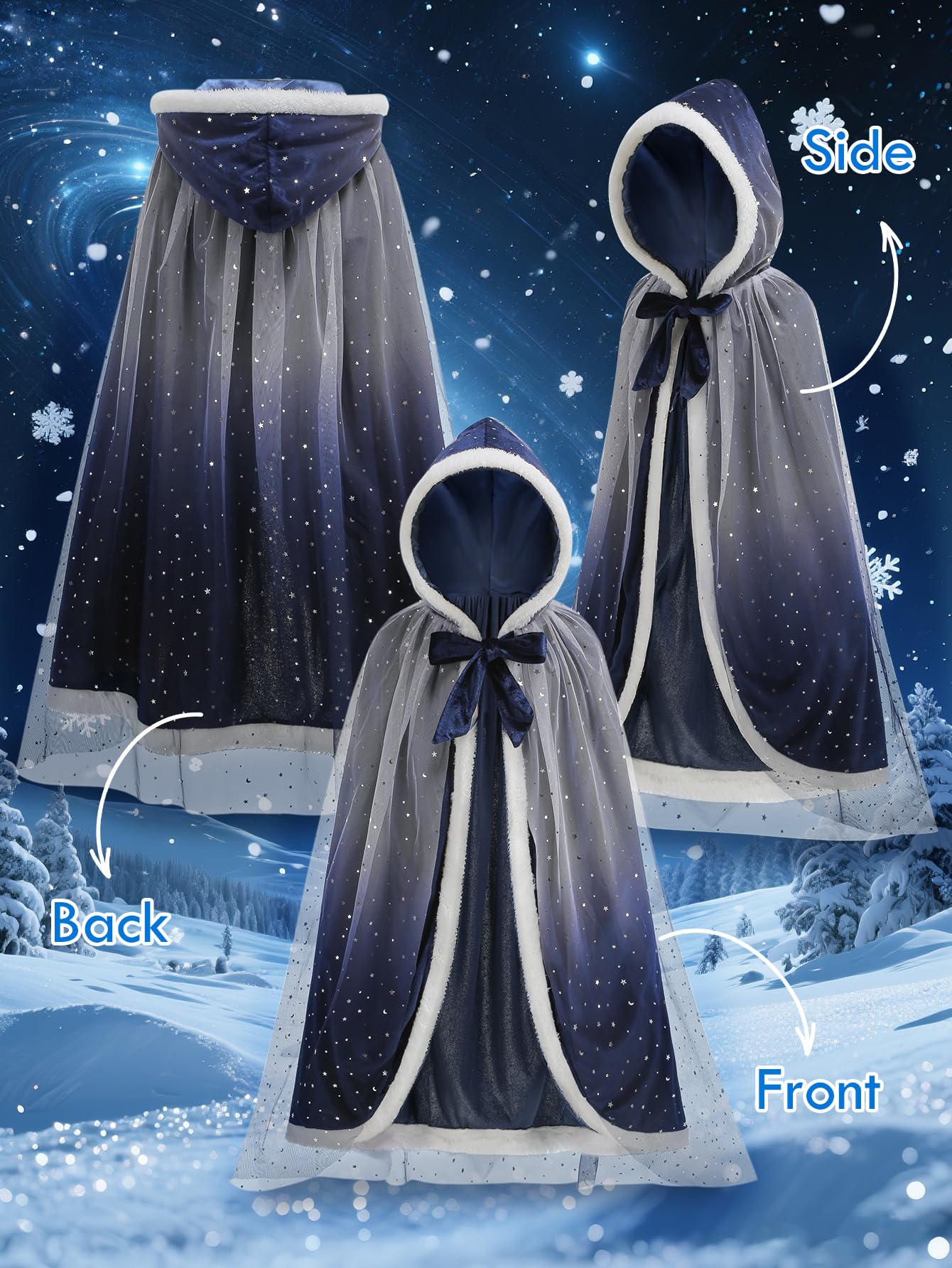 Starry Princess Cape for Girls - Enchanted Velvet Hooded Cloak for Halloween, Christmas, Cosplay & Carnival