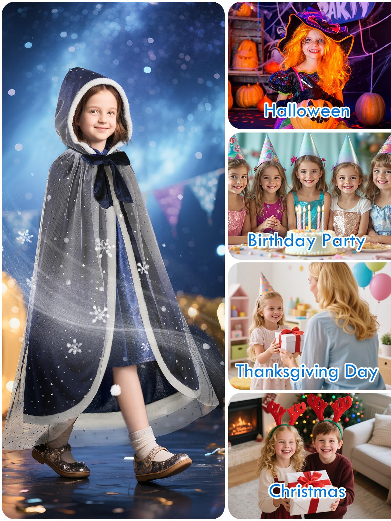 Starry Princess Cape for Girls - Enchanted Velvet Hooded Cloak for Halloween, Christmas, Cosplay & Carnival