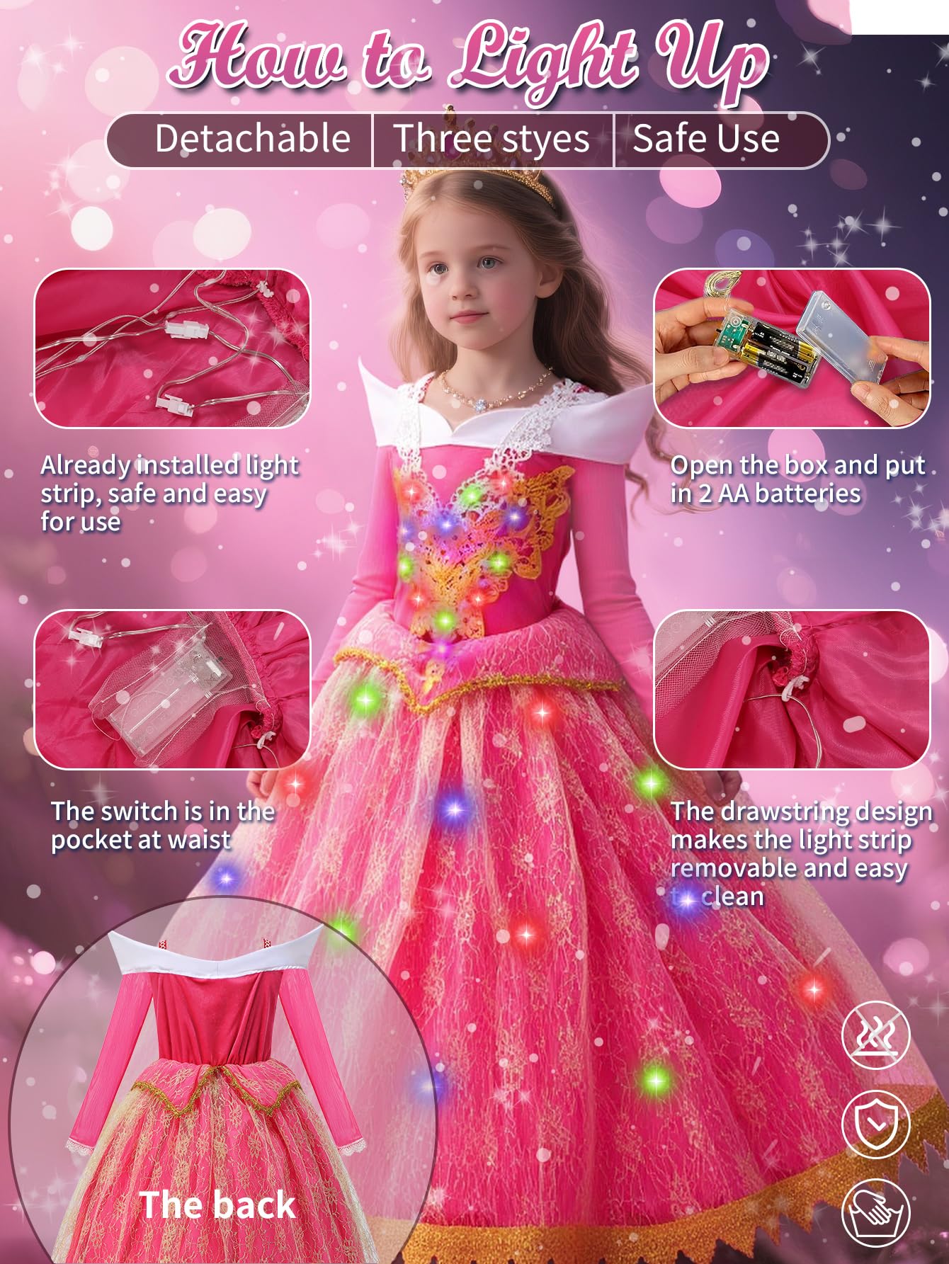 Enchanted Illuminated Princess Dress – Pink Light-Up Costume for Halloween, Birthdays, Carnival & Cosplay