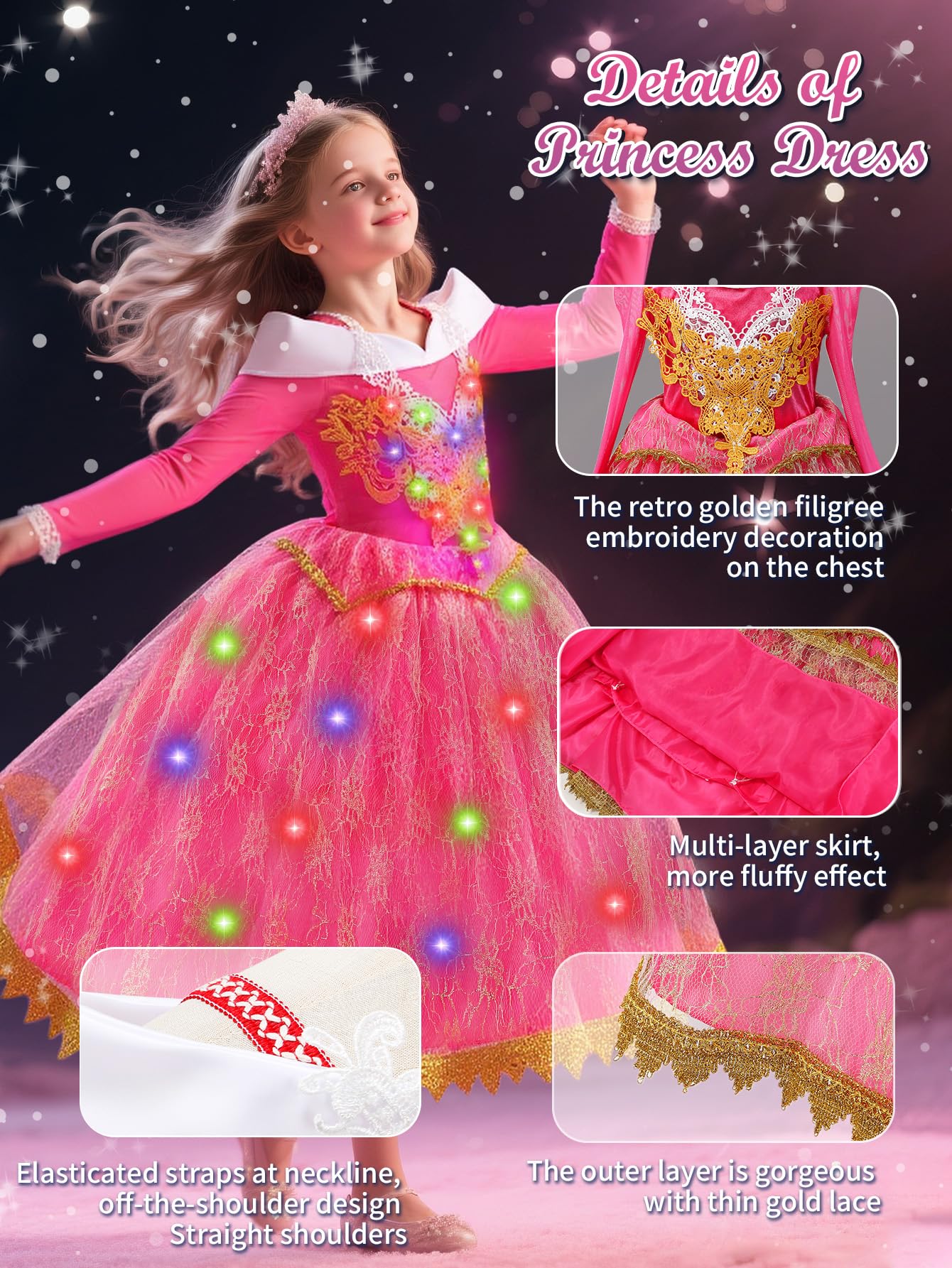 Enchanted Illuminated Princess Dress – Pink Light-Up Costume for Halloween, Birthdays, Carnival & Cosplay