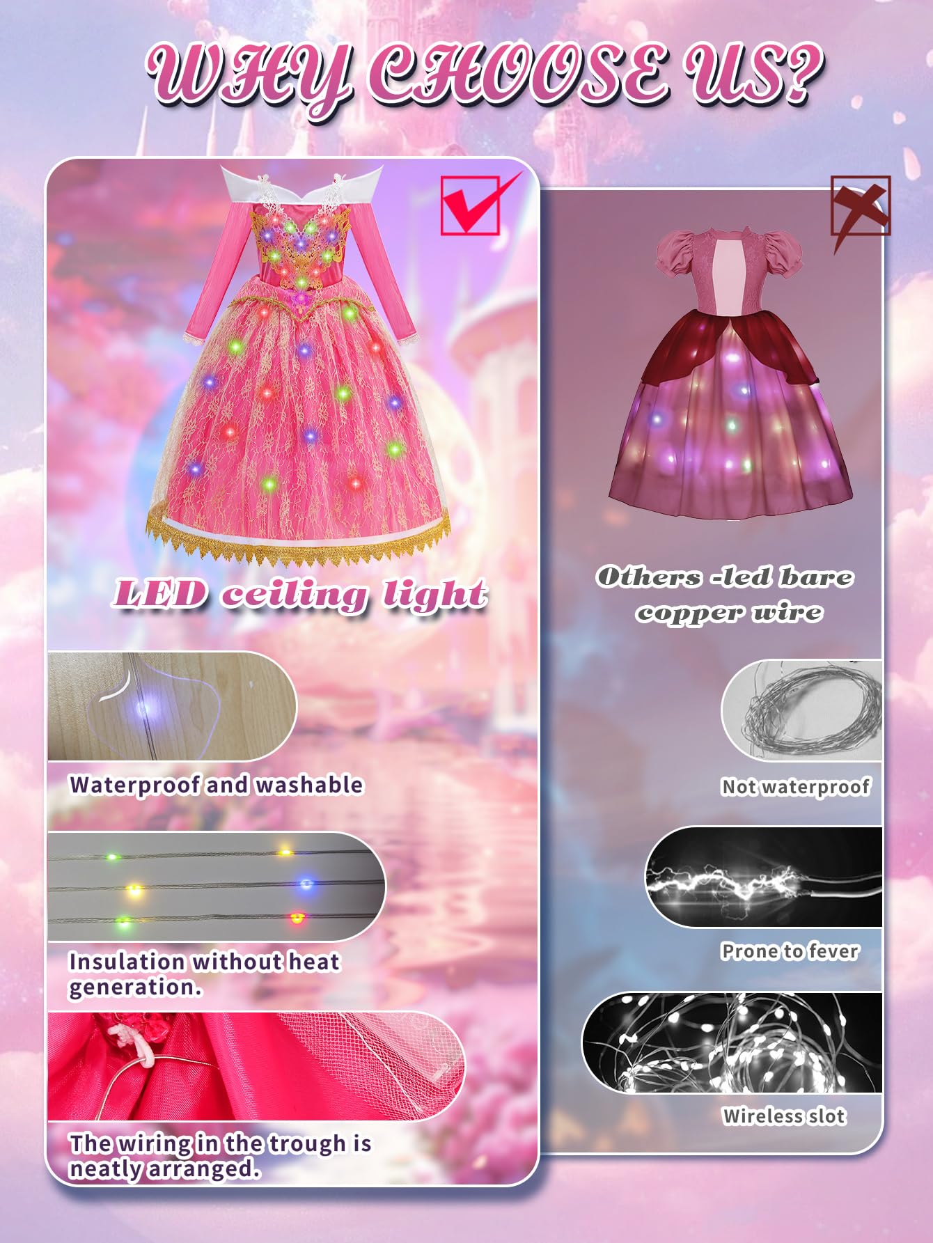 Enchanted Illuminated Princess Dress – Pink Light-Up Costume for Halloween, Birthdays, Carnival & Cosplay