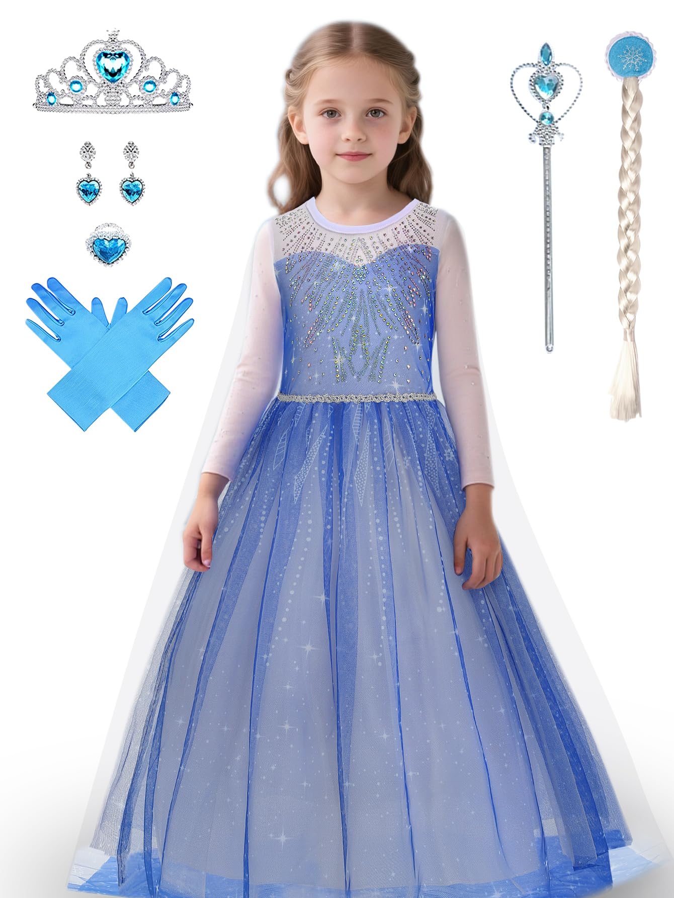 Enchanted Princess Costume Set with Crown, Magic Wand, and Cape for Parties & Role Play