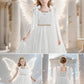 Greek Goddess Costume for Girls - Elegant White Halter Neck Gown with Detachable Cape