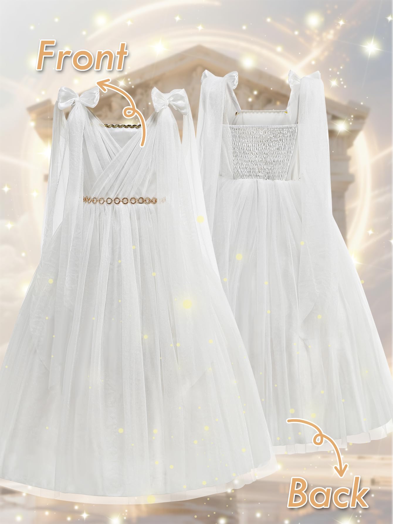 Greek Goddess Costume for Girls - Elegant White Halter Neck Gown with Detachable Cape