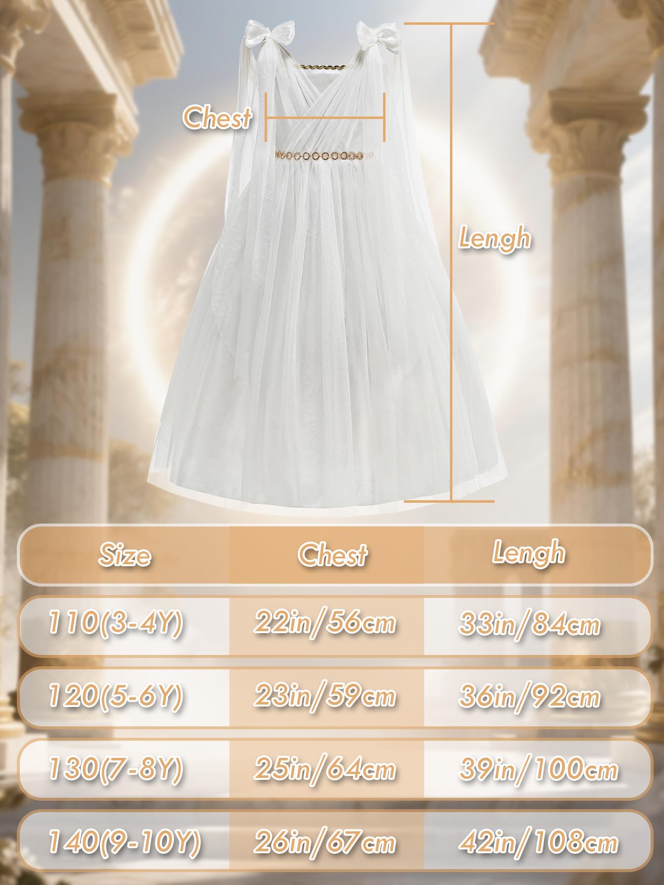 Greek Goddess Costume for Girls - Elegant White Halter Neck Gown with Detachable Cape