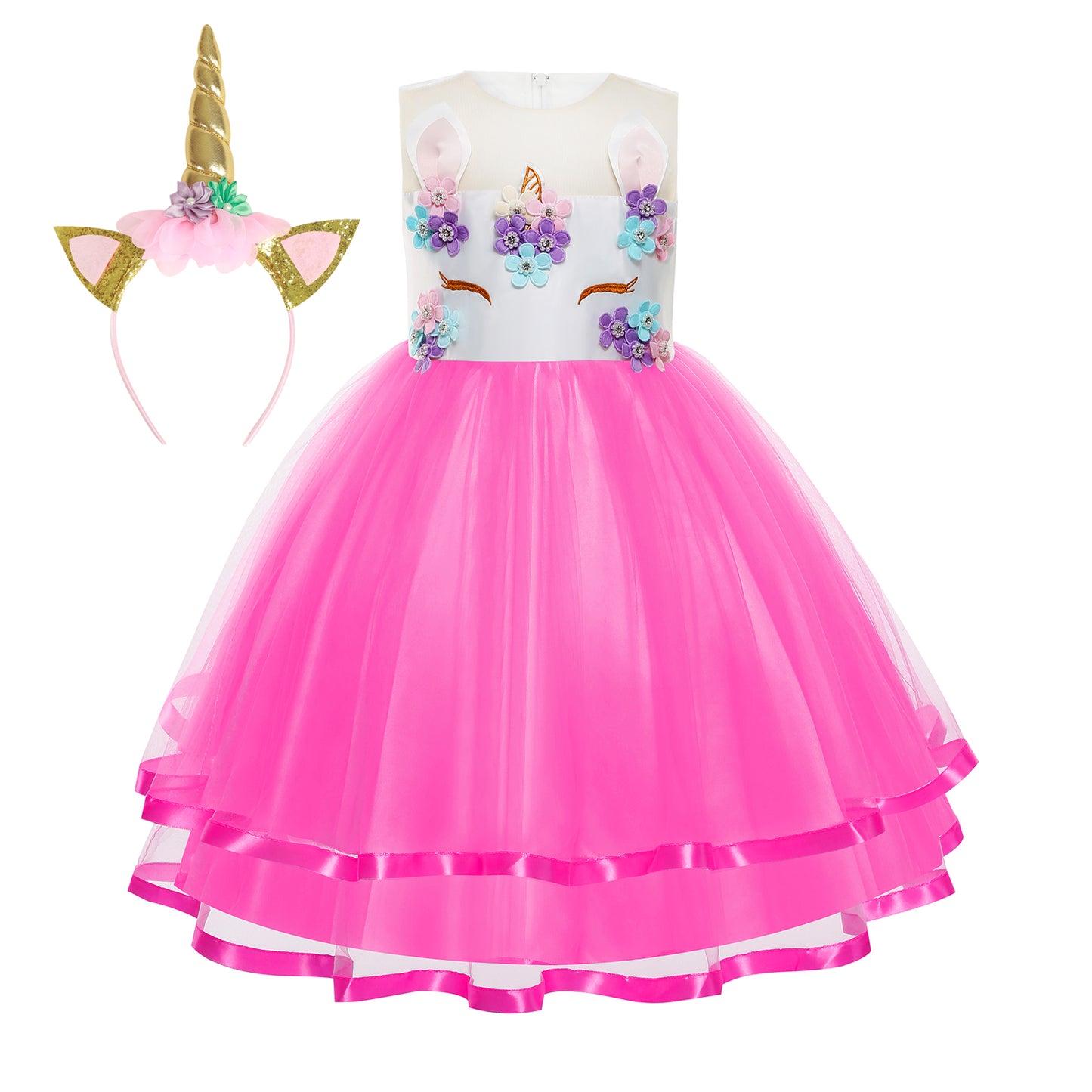 Costume de cosplay Unoicorn pour filles - Robe de princesse fantaisie avec bandeau Rose Rose | Foierp