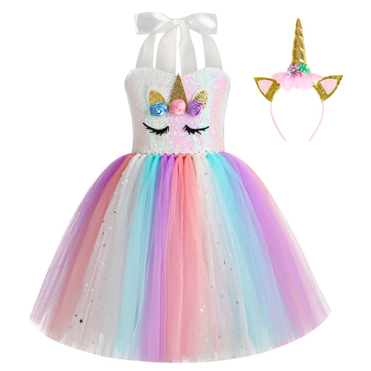 Tutu-Kleid Einhorn-Kostüm für Mädchen 2-8 Jahre Verkleiden Sie sich für Halloween, Weihnachten, Geburtstag, Hochzeitsfeier