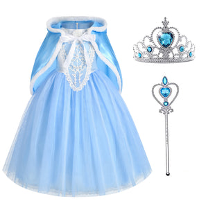 Foierp Halloween Costume Dress - Princess Elsa Dress with Cloak Crown Wand Light Blue
