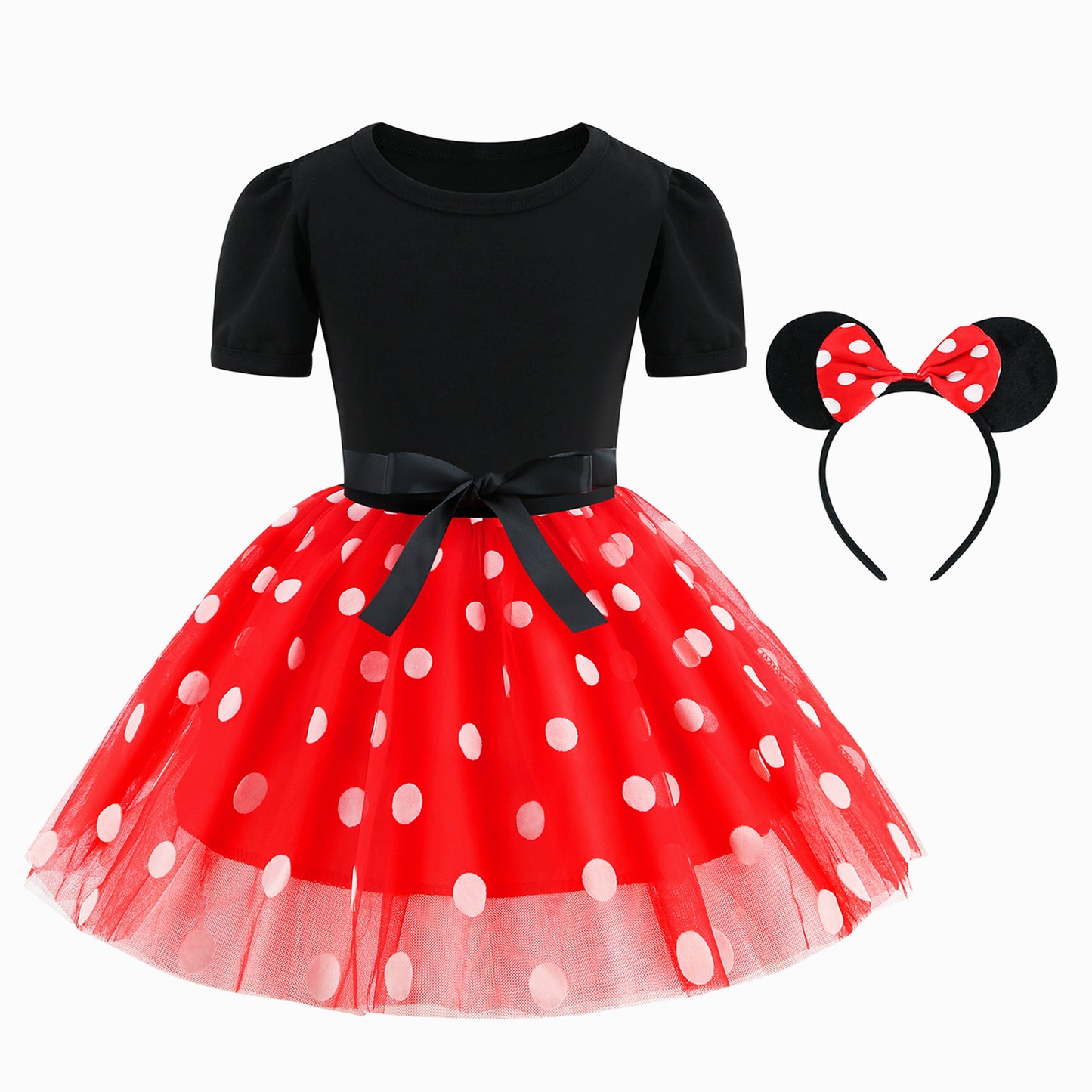 Foierp Kids Costume Polka Dot Dress - Toddler Fancy Dress Tutu Tulle Skirt Outfit with Mouse Ears Headband
