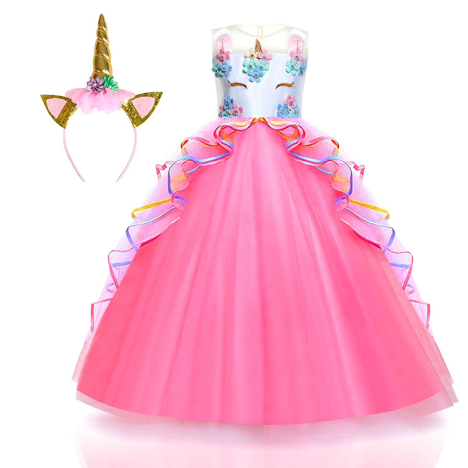 Birthday Princess Dress Girls Flounce Hem Floral Lace - Temu