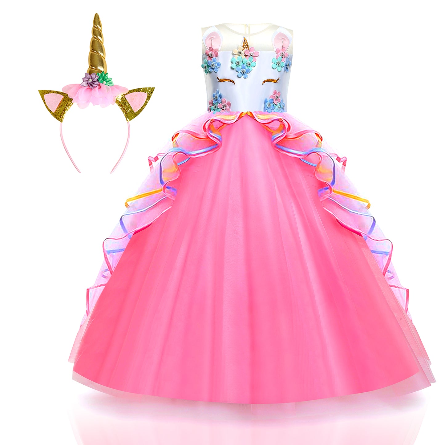 Foierp Girls Long Dress - Princess Dress Pink for 3-12 Years Old
