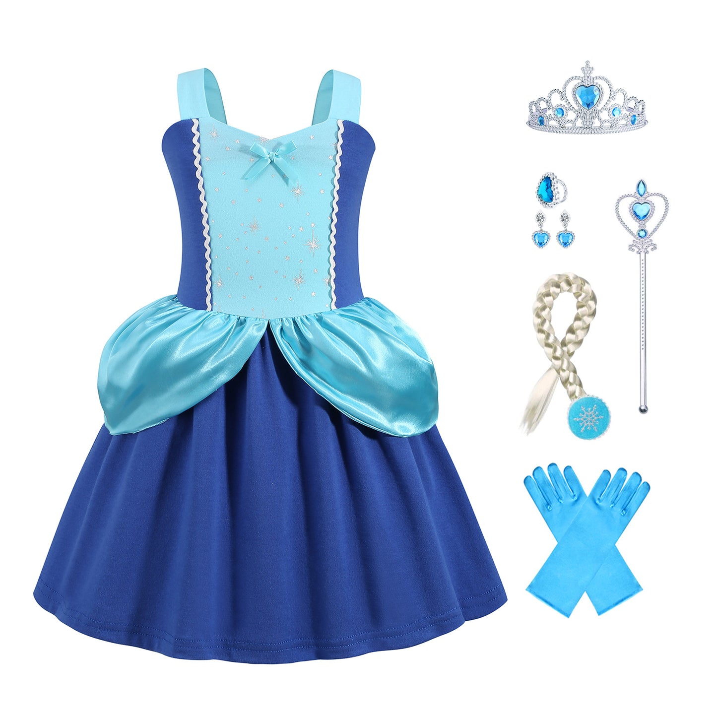 Foierp Girls' Dress for Toddler Princess Blue Costume for Halloween Birthday Party Cosplay