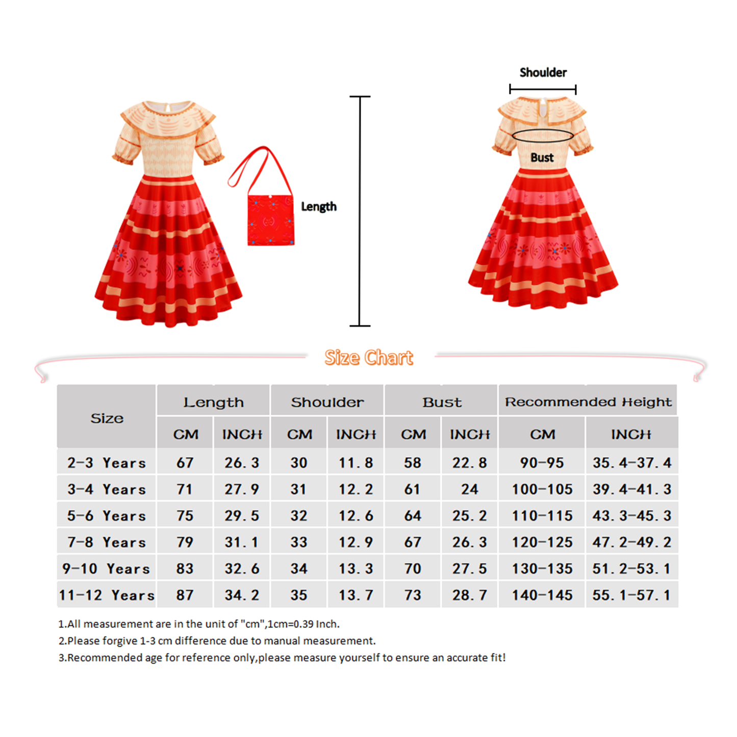 Foierp Girls Beautiful Dress - Fancy Costume Dress with Necklace Red Bow