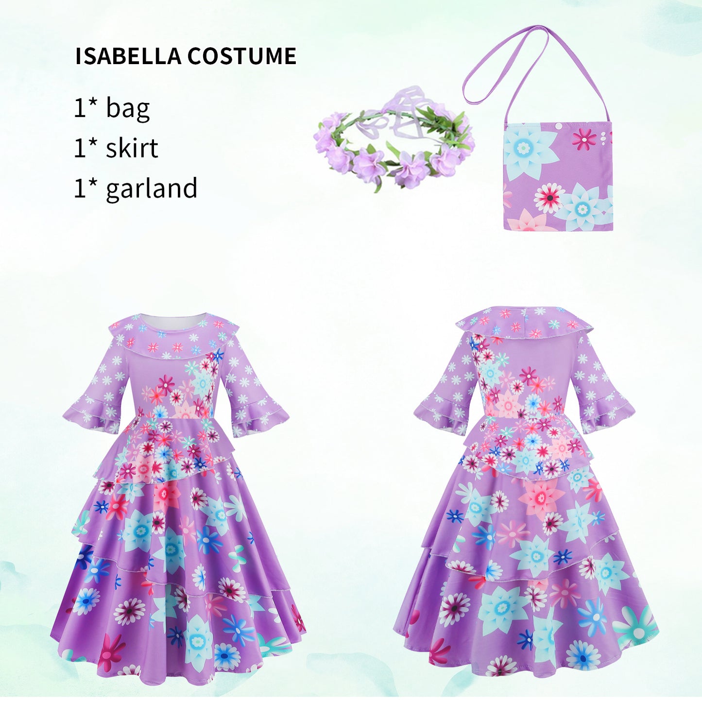 Isabella Encanto Cosplay - Robe de costume avec guirlande et sac | Foierp