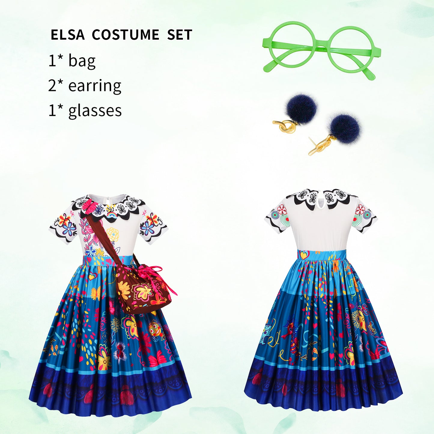 Foierp Kids Cosplay Outfits - Costume Dress with Earings Glasses Bag