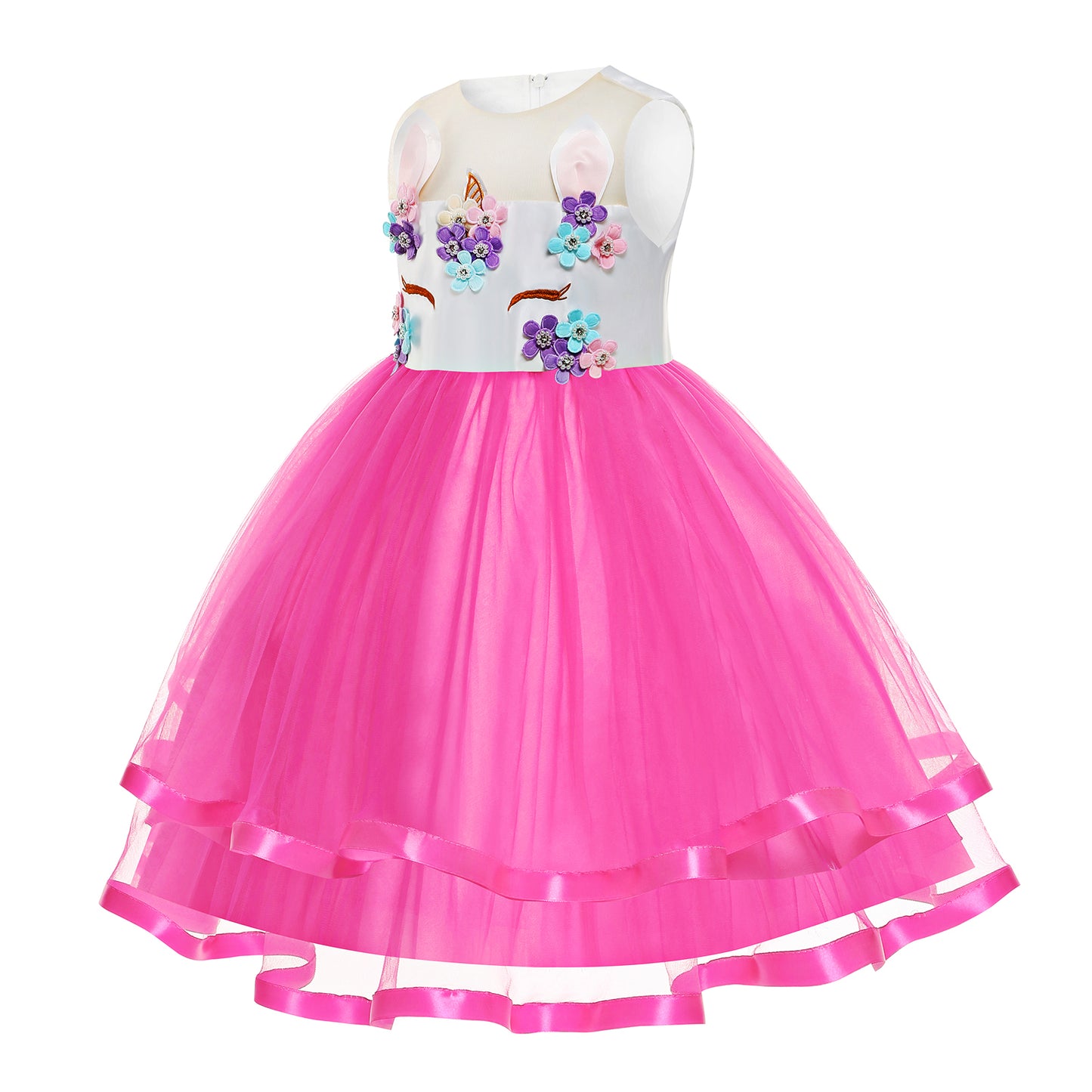 Disfraz de cosplay de Unoicorn para niñas - Vestido de princesa elegante con diadema Rose Pink | Foierp