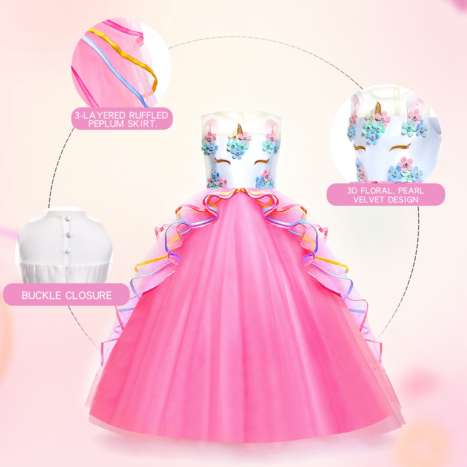 HAWEE Unicorn Dress for Girls Unicorn Costume Pageant Princess Party Dress  Long Wedding Gown for Girls 3-12 Years