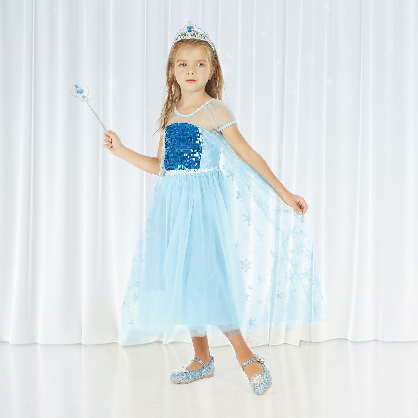 Foierp Dress Costume for Child - Princess Dress with Accessories Set Blue