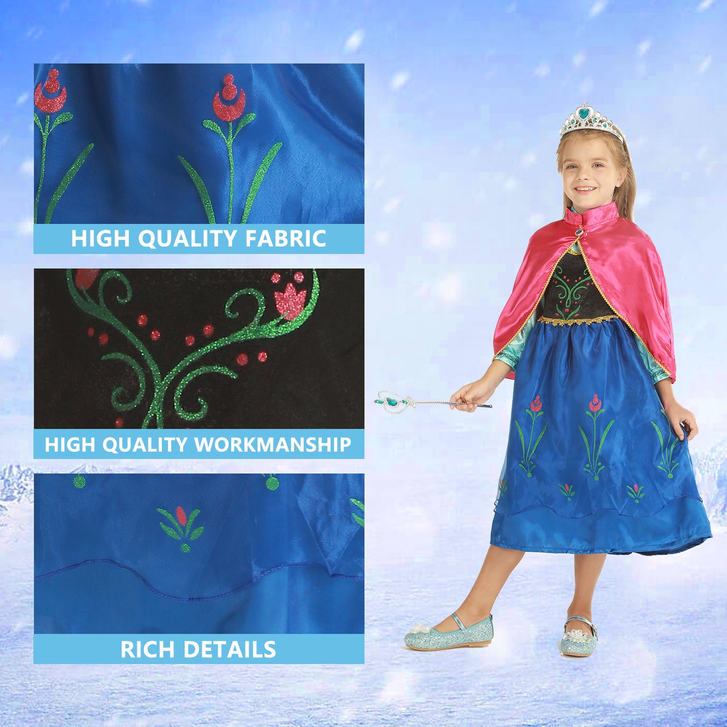 Frozen Anna Cosplay - Fantastisches Kostümkleid mit Fairy Wand Crown | Foierp 