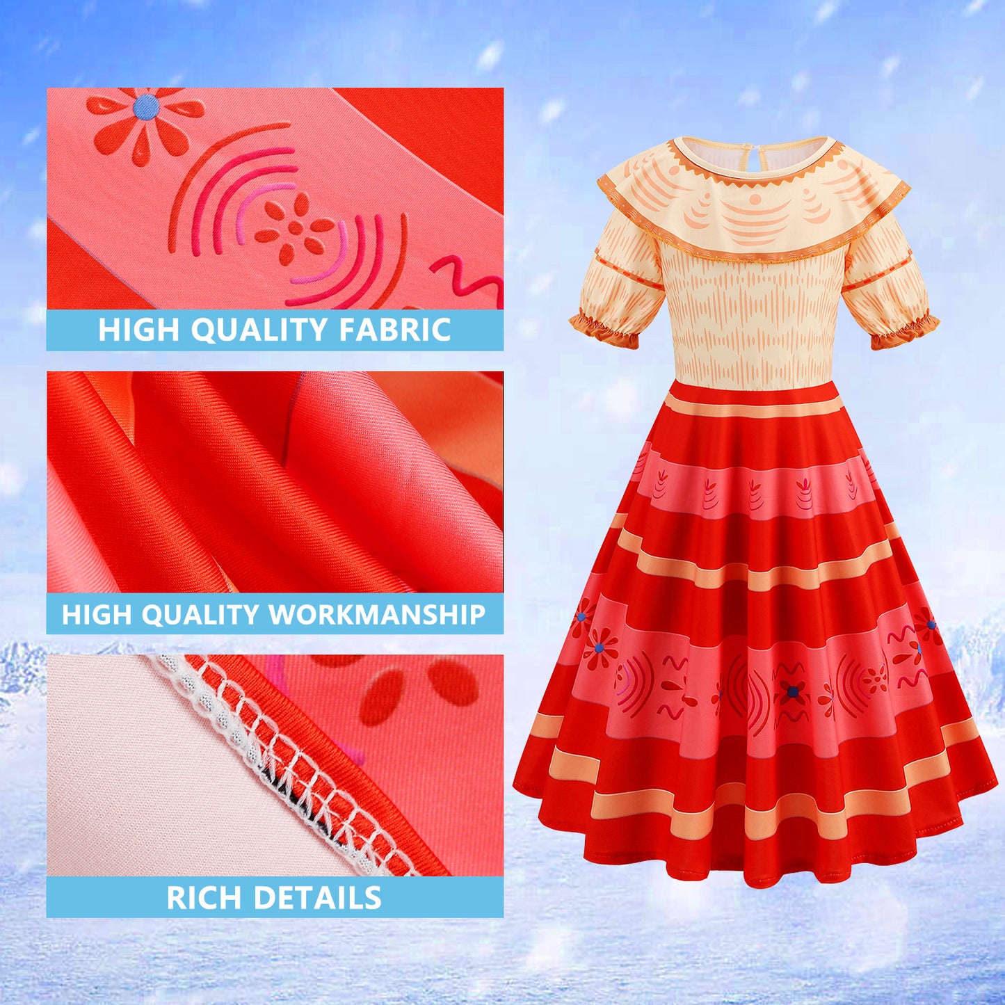 Foierp Girls Beautiful Dress - Fancy Costume Dress with Necklace Red Bow