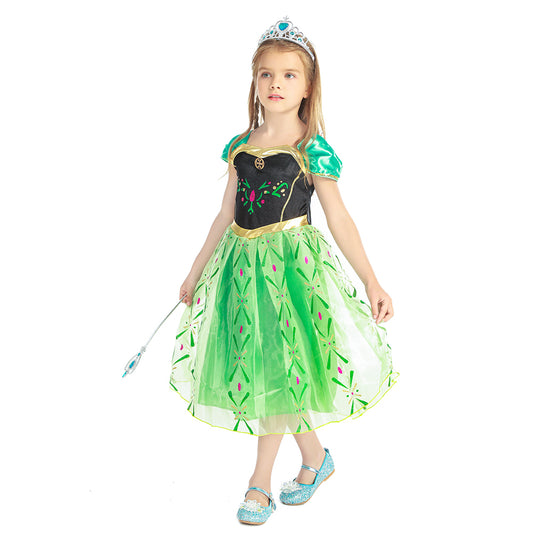 Anna Dress Up - Robe de princesse avec baguette de couronne verte | Foierp