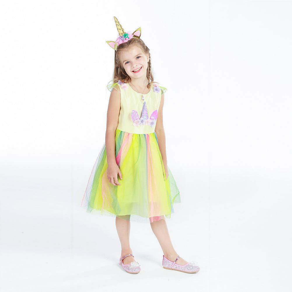Foierp Fancy Girls Unicorn Costume - Princess Dress with Headband
