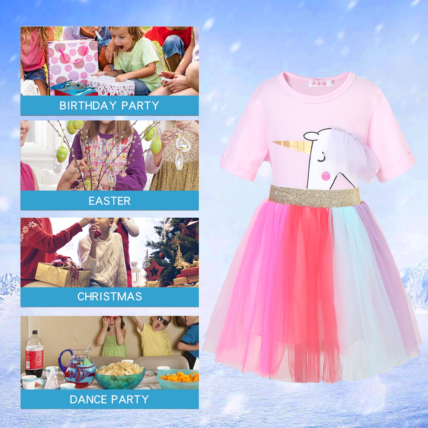 Mädchen Einhorn Cosplay Kleid - T-Shirt Rock Kleid mit Stirnband Pink | Foierp