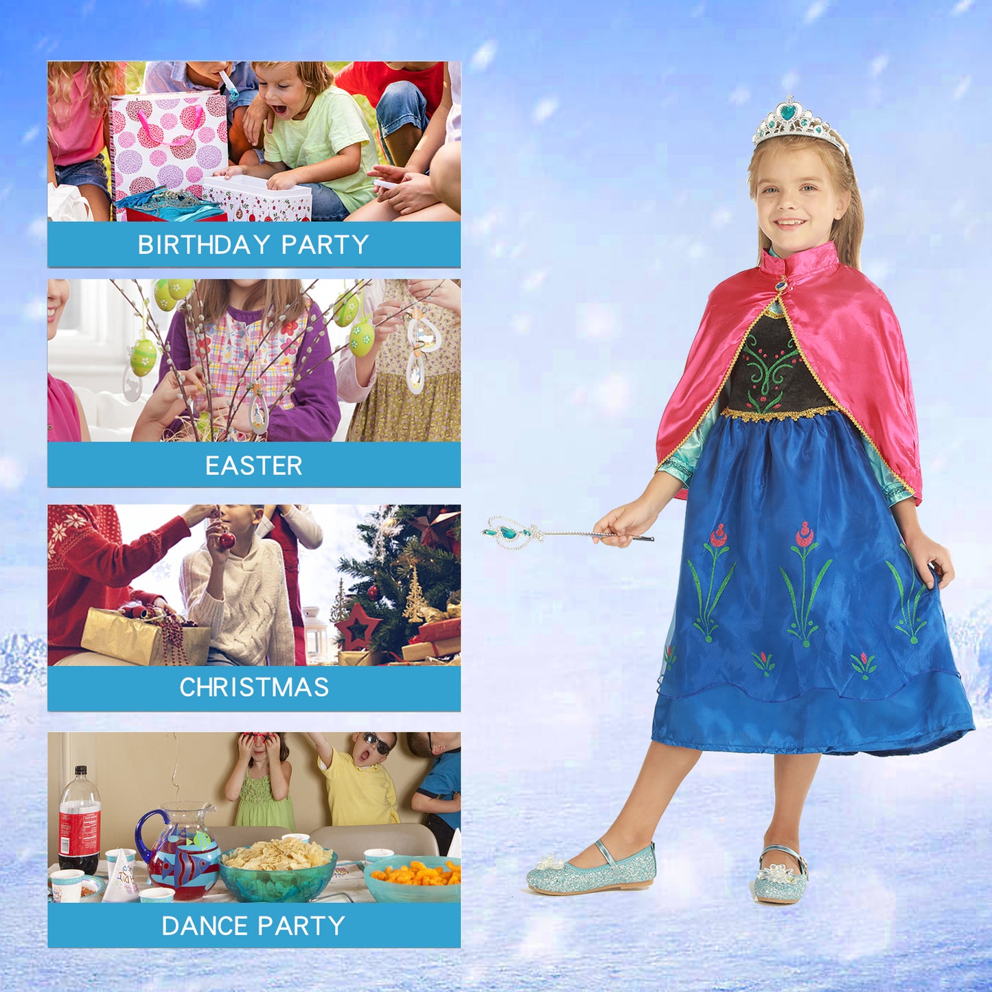 Frozen Anna Cosplay - Vestido de disfraz fantástico con corona de varita de hada | Foierp 