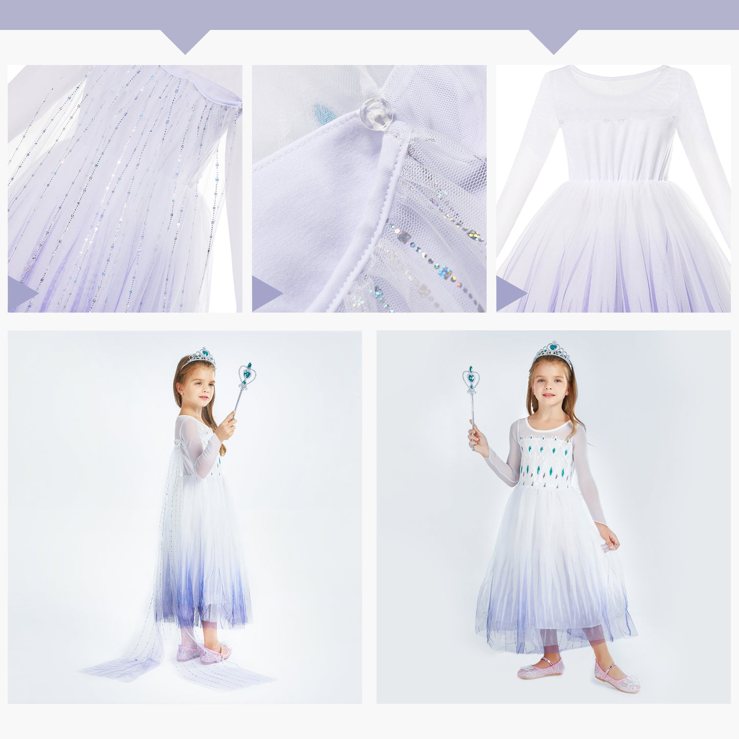 Elsa Dress Up para niñas con Crown Magic Wand Accesorios (Blanco)