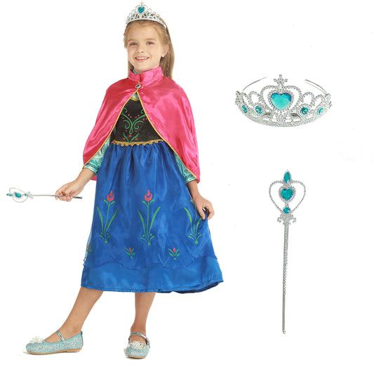 Frozen Anna Cosplay - Robe de costume fantastique avec couronne de baguette de fée | Foierp